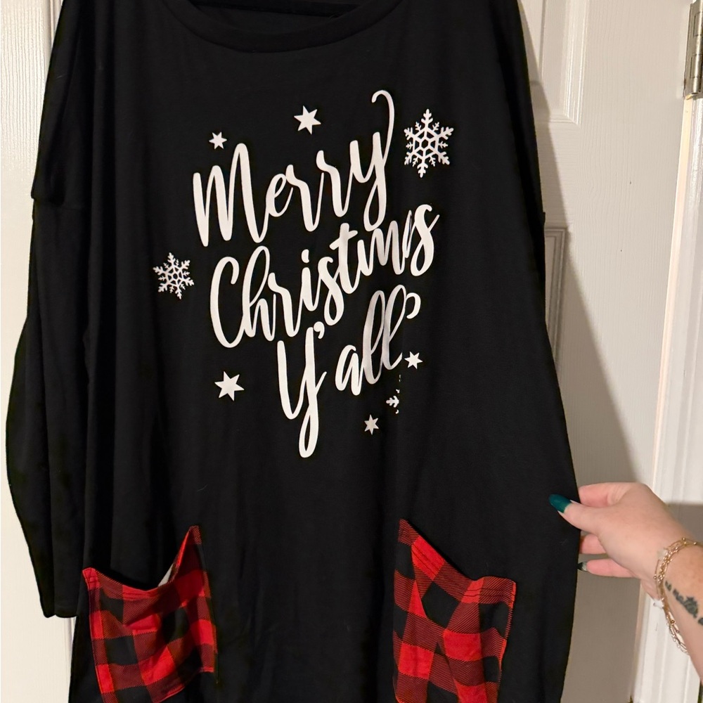 BloomChic Black and Red Plaid Christmas Blouse